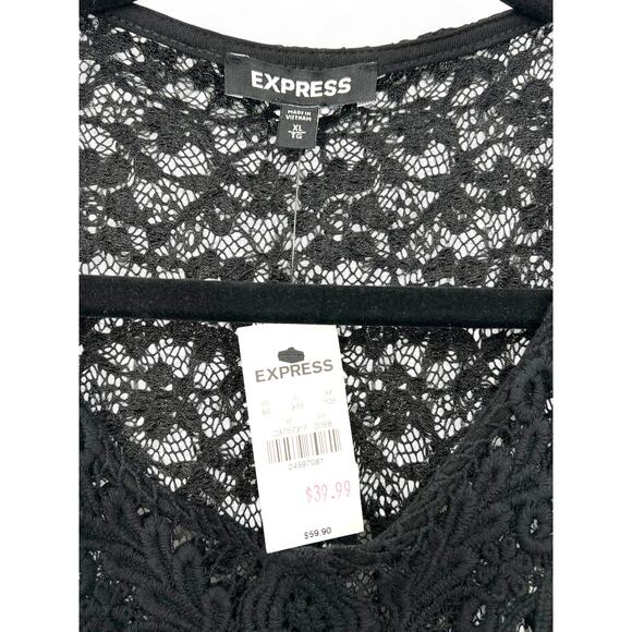 NWT EXPRESS | XL | Top Tank Sleeveless Blouse Lace Embroidered Womens Black - Picture 3 of 5